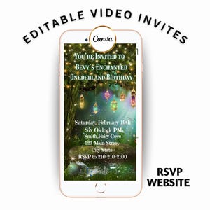 Enchanted Forest Video Invitation Magic Garden Animated Invite Fairy Lights Editable Canva Digital Template Invite Instant Download music