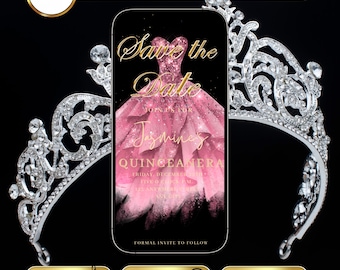 Pink Quinceañera Invitation Video Princess Sweet 15 Girls Sweet 16 Birthday Invite Animated Quince Años Save The Date with RSVP
