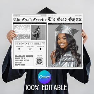 Plantilla de periódico de graduación con foto 2026 Plantilla de periódico de graduación DIY Programa de graduación Periódico Times Anuncio de periódico editable