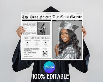 Graduation Newspaper Template with Photo 2026 Grad Newspaper Template DIY Graduation Program Newspaper Times Editable Newspaper Announcement