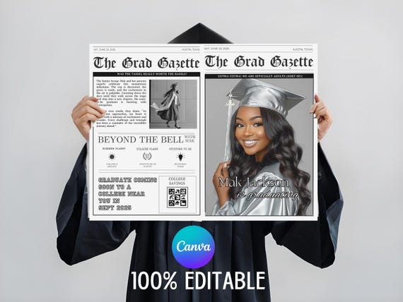 Graduation Newspaper Template with Photo 2026 Grad Newspaper Template DIY Graduation Program Newspaper Times Editable Newspaper Announcement