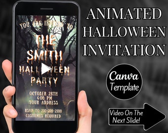 Halloween Video Invitation, Forest Costume Party Video Invite, Canva Template, Editable Invite, Instant Download, Digital Evite, Text Invite