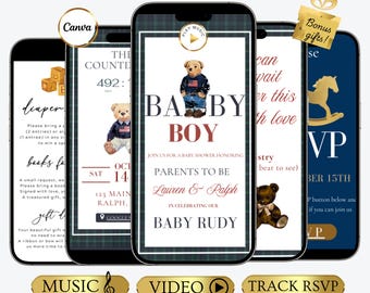 Baby Shower invitation website Animated Classic Polo Baby Shower Invite with Rsvp tracking We can Bearly Wait clickable mobile evite for boy