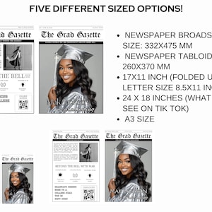 Create a memorable keepsake with our editable 2025 Graduation newspaper template! Personalize headlines, photos, achievements, and future plans to celebrate your graduate’s journey. Perfect for announcements, party decor, or a unique gift. Download, edit, and print easily!