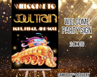 Gold Disco Ball Party Sign, Custom Printable Soul Train Welcome Sign, Studio 54 Theme 70s Birthday Welcome Poster, Gold Disco Entrance Sign