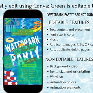 Waterpark invite editable video template splash party animated evite canva swim summer birthday digital mp4 instant download Water park
