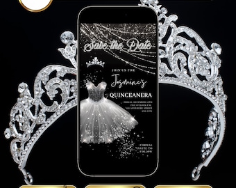 Silver Quinceañera Invitation Video Princess Sweet 15 Girls Sweet 16 Birthday Invite Animated Quince Años Save The Date with RSVP