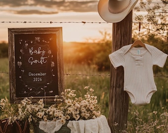 Simple Western Pregnancy Announcement, Digital Baby Announcement, Neutral Farm Reveal, Country Baby Template, Cowboy Boots
