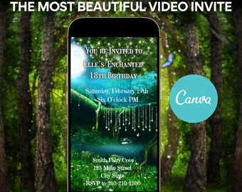 Enchanted Forest Video Invitation, Magic Fairy Video Invite, Canva Template, Editable Invite, Instant Download, Digital Evite, Text Invite
