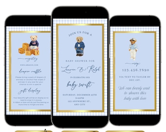 Polo Bear Baby Shower Video Invitation Template | Editable Canva Baby Shower Invite | Interactive RSVP Website | Teddy Bear Baby Boy Shower