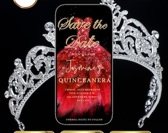 Red Quinceañera Invitation Video Princess Sweet 15 Girls Sweet 16 Birthday Invite Animated Quince Años Save The Date with RSVP
