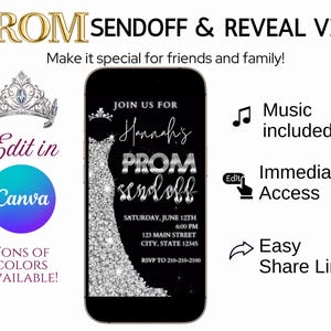 Prom Send-Off Video Digital Invitation Prom Invite for Prom Reveal Formal Silver Dress Elegant Evite Prom Night Invitation Editable Template