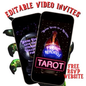 Halloween Video Invitation Halloween Party Invite Tarot Card Reader Evite Animated Halloween Editable Template Fortune Party Evite