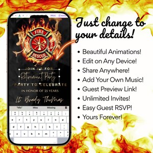 Fireman video evite editable Canva template
Fire truck firefighter birthday animated invitation
Custom kids party digital MP4 invite emergency theme
Editable fireman party video card
Personalized animated fireman birthday invitation