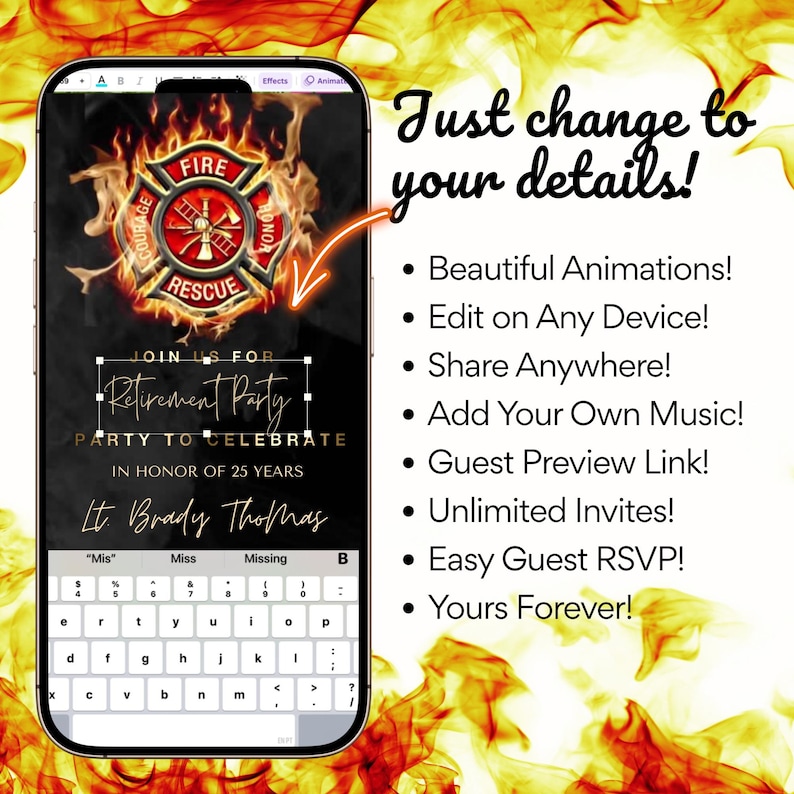 Fireman video evite editable Canva template
Fire truck firefighter birthday animated invitation
Custom kids party digital MP4 invite emergency theme
Editable fireman party video card
Personalized animated fireman birthday invitation