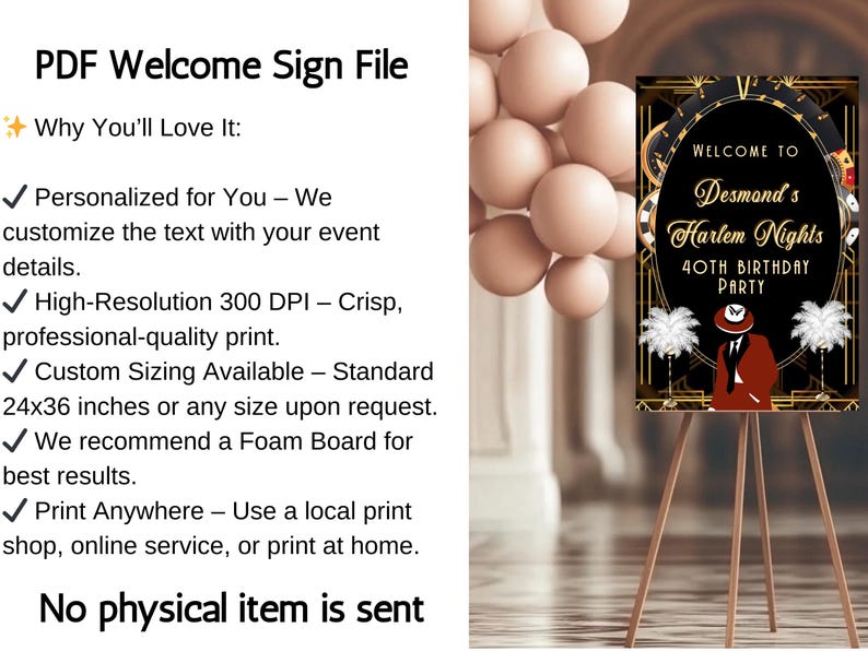 Personalized Harlem Nights Welcome Sign: 1920s Gatsby Party (digital ...
