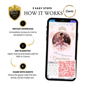 Quinceanera Digital Invitation Sweet 15 Editable Birthday Invite Quinceañera Party Template Clickable RSVP Online Form Instant Download