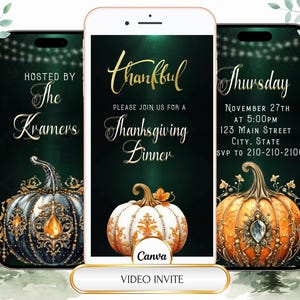 Bearbeitbares Thanksgiving-Videoeinladung Animiertes Thanksgiving Evite Friendsgiving Digital Invite Elegantes Abendessen Sofortiger Download Handy-Text