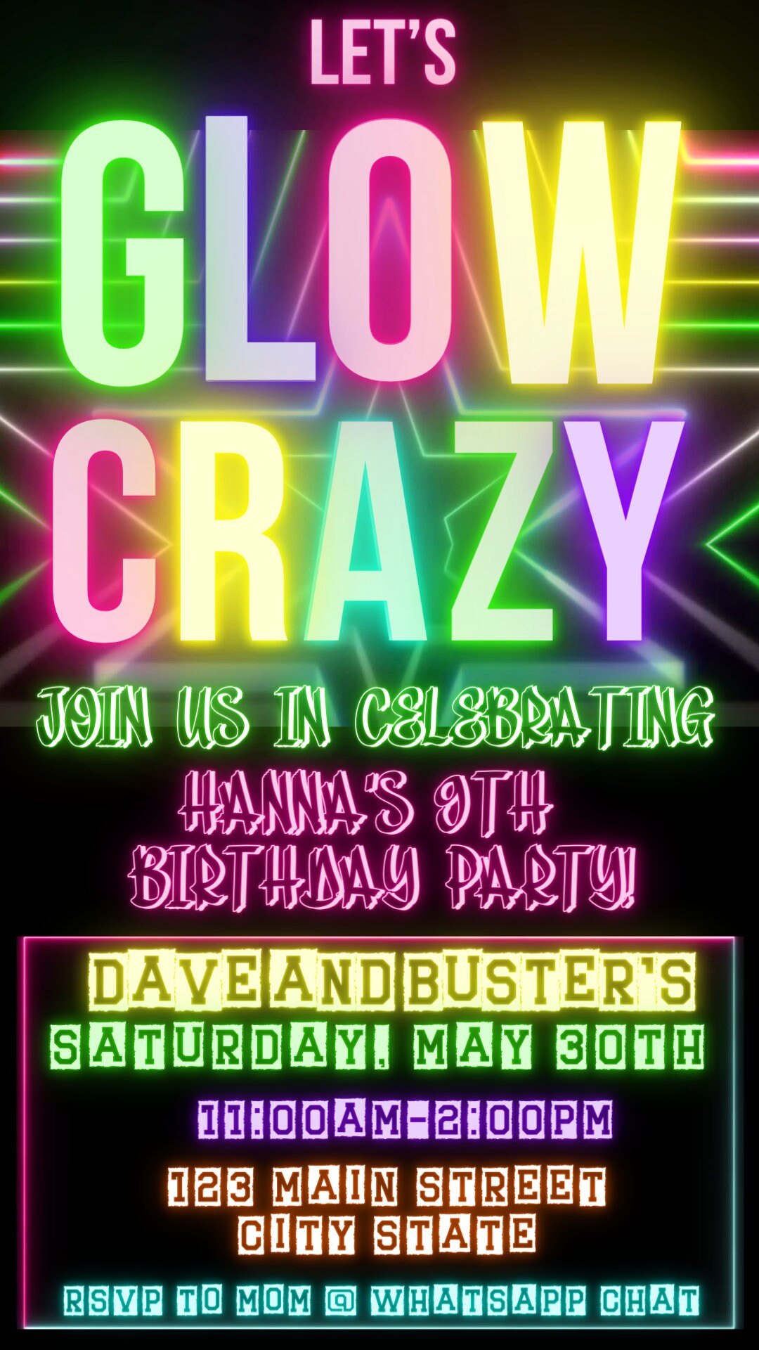 Glow Party Video Invitation Neon Glow Video Invitation Canva Etsy