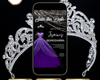 Quinceanera Video Invitation Princess Sweet 15 Purple Dress Sweet 16 Birthday Invite Animated Quince Años Save The Date with RSVP Tracker