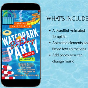 Waterpark invite editable video template splash party animated evite canva swim summer birthday digital mp4 instant download Water park