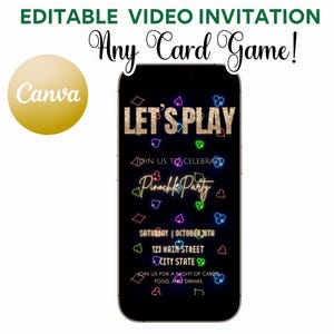 Invito video per festa di gioco, invito per serata di gioco, tema casinò, poker, carte da gioco, compleanno, gioco di carte animato, Bunko, giochiamo, invito al neon