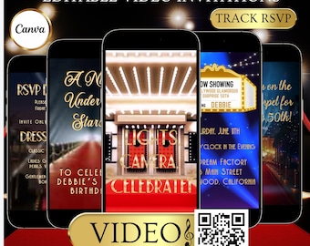 Hollywood Video Invitation | Red Carpet Animated Evite | Movie Star Premiere Invite | VIP Birthday Party Invite  Mobile Invite with music