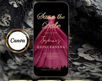 Maroon Quinceanera Video Invitation Digital RSVP Editable Template for Sweet 15 Save the Date Evite Mis Quince Anos Sweet 16 Invite Download