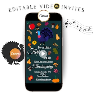 Bearbeitbares Thanksgiving-Videoeinladung Animiertes Thanksgiving Evite Friendsgiving Digital Invite Türkei Abendessen Sofortiger Download für Handys Text