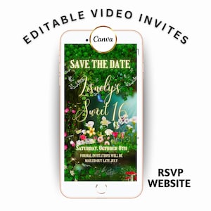 Enchanted Forest Video Invitation, Magic Garden Video Invite, Canva Fairy Editable Invite, Instant Download, Digital Evite, Text Invite