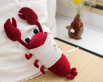 Premium Big Bordo Linen Lobster Teddy -  cute stuffed animal toy, modern design, cuddly plush, nursery decor, Baby Shower and Birthday gift