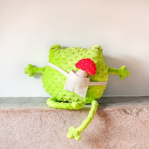Big Mushroom Frog- cute stuffed animal toy, vintage modern minimalistic design, cuddly plush, nursery decor, Baby Shower and Birthday gift.
