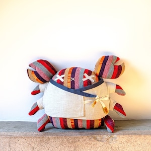Ethnic crab in linen kimono- handmade cute stuffed animal toy, modern design, cuddly plush, nursery decor, Baby Shower and Birthday gift