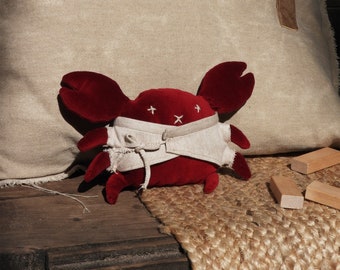 Little Linen Boiled Crab - kuscheliges Plüschtier, süßes Stofftier, Premium-Kinderzimmer, Vintage-Stil, Babyparty und Geburtstagsgeschenk.