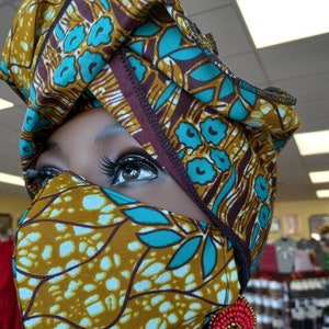 African Headwrap and Facemask/ African Scarf/ Natural Hair Style / Adjustable face mask/Protective Hairstyle/African Headtie