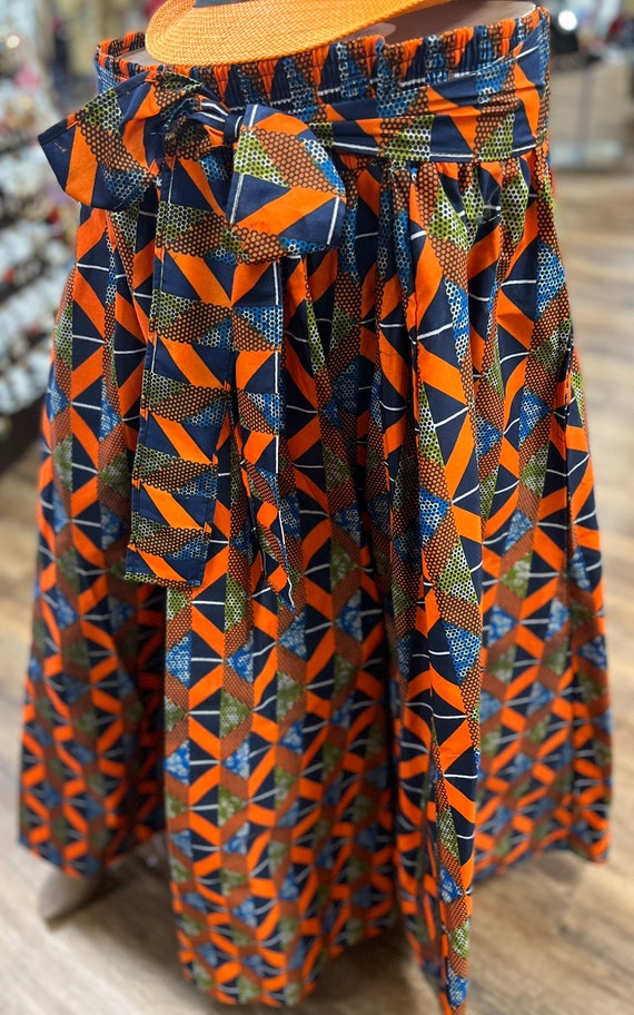 Jupe africaine femme Jupe orange imprim africain Jupe lastique