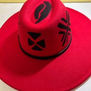 Red Wide Brim Fedora/Red Fedora And Scarf/ Adrinka  Red Fedora/Men Red Fedora/Unisex Fedora/Red And Black Fedora