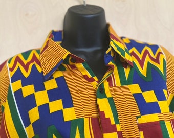 Kente Button down Shirt, Men African Shirt, African Clothing For Women, Men’s Dress Shirt