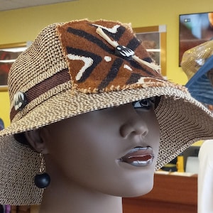 African Brown Hat/ Women’s Hat /Formal Hat / Mudcloth Hat / African Hat/Ethnic Hat/Fall Hat/Mudcloth Fedora/Short Brim Hat,Christmas gift