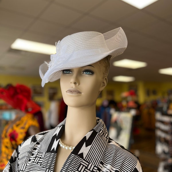 Women Day Hat, White Church Hat, Tea Party, Derby Hat, White Hat, First Lady Hat, First Sunday Hat