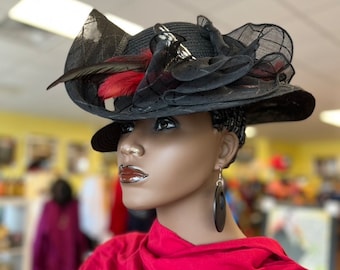 Sombrero africano para iglesia, sombrero formal, sombrero de primavera, sombrero de verano, regalo para ella, sombrero funerario, sombrero de diseñador, sombrero Derby, regalo de Navidad.