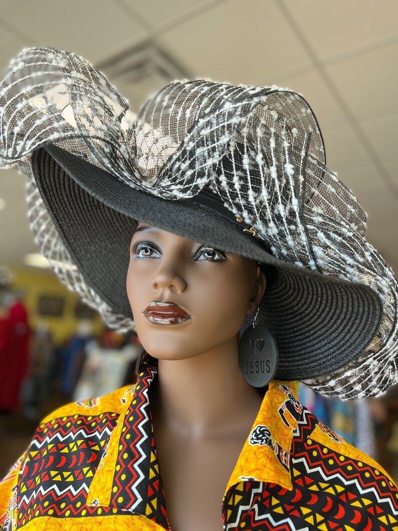 Black Hat With Feather,african Church Hat, Derby Hat, Spring OR Summer Hat, Gift for Her, Black