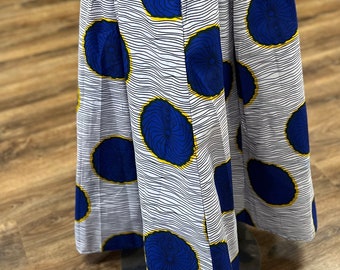 White and Blue African Print/Broomstick Skirt/A line Skirt/ African Print Skirt/ Long African Skirt /Skirt with Elastic Waist/African Fabric