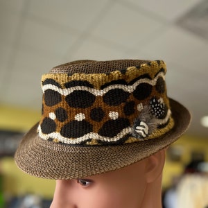 Krótki kapelusz fedora z tkaniny błotnej, afrykański kapelusz fedora/damski kapelusz fedora/brązowy kapelusz fedora afrykański/etniczny kapelusz fedora/unisex kapelusz fedora/afrykańskie kapelusze wizytowe