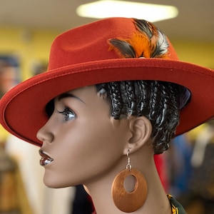 Orange Feathered Fedora , Orange Fedora ,  Gift For Her, Gift for Him Fedora, African Fedora