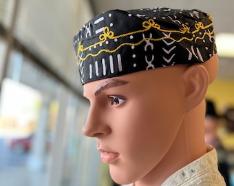Kente Kufi, African Pillbox Hat, African Print Hat, Men Hat, Ethnic Hat, Nigerian Hat,Women Hat