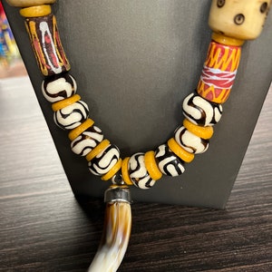 African Tribal Necklace/Male African Jewelry/ Bone Beaded Jewelry/Unisex Jewelry/Gift for Him/Birthday Gift/Men African Jewelry
