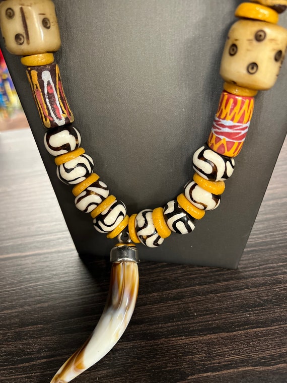 African Tribal Necklace/male African Jewelry/ Bone Beaded Jewelry