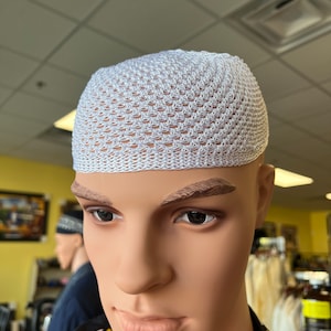 White Kufi Hat, African Hat, Unisex African Hat, Ethnic  Hat, Knitted Hat,Prayer Hat,Muslim Hat,Sleeping Hat,Crochet Hat,Wave Hat