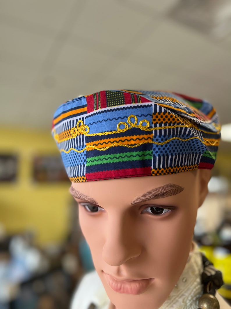 Kente Kufi, African Pillbox Hat, African Print Hat, Men Hat, Ethnic Hat